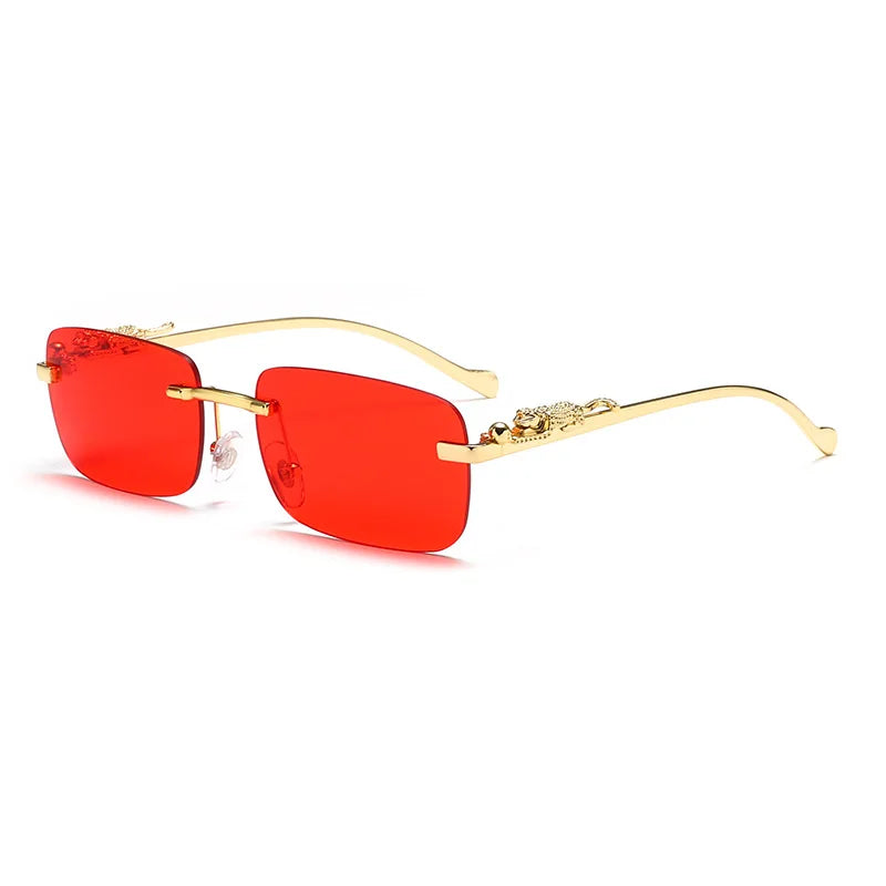 Square Rimless Sunglasses – Retro Cut Edge Small Frame UV400 Designer