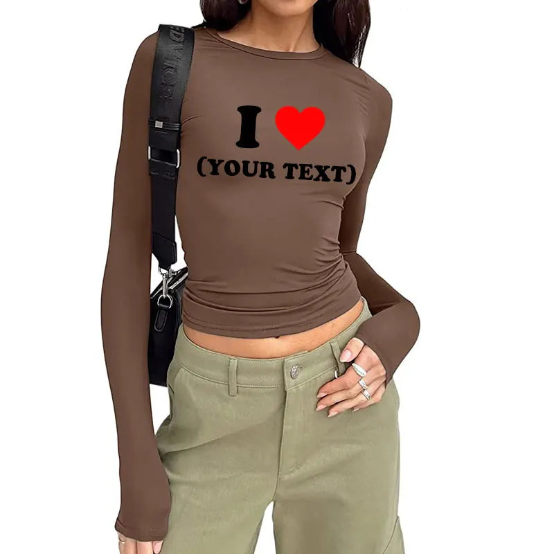 DIY Customize Your Text Couple Spring Autumn Women’s Long Sleeve Crop T-Shirt