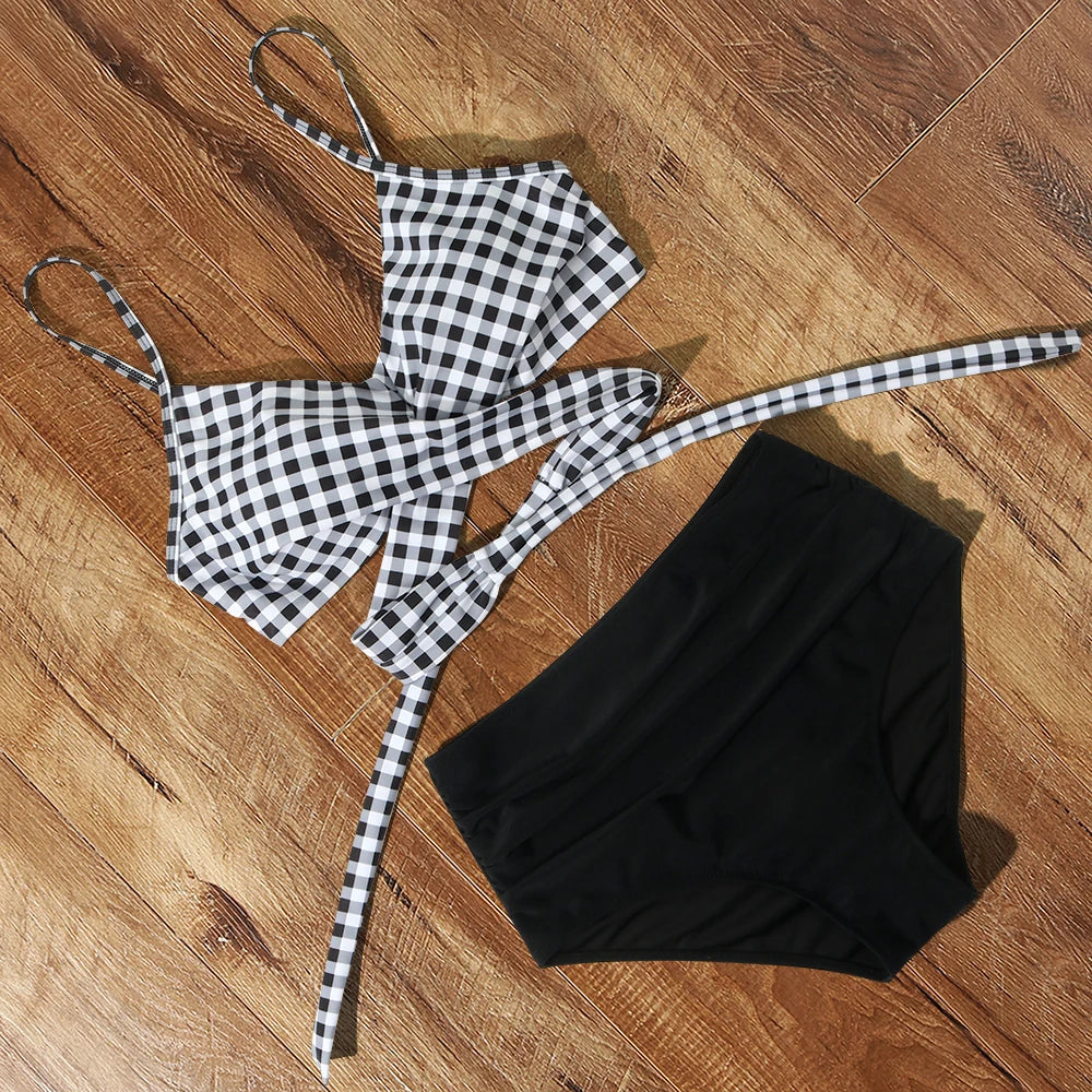 High Waist Floral V-Neck Bikini Set