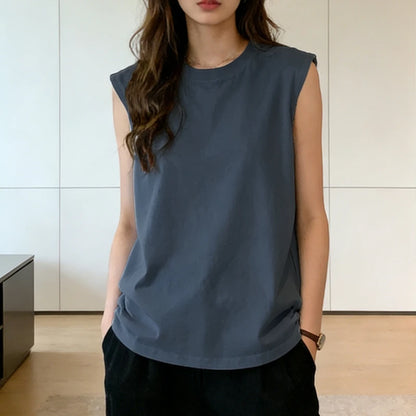 Woman Loose Sleeveless Tank Top Summer Casual Vest Basic Daily T-shirt Sweet Style Suitable For Students Stretchy Soft Lady Wear