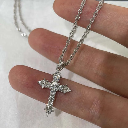 Silver Crystal Cross Pendant Necklace
