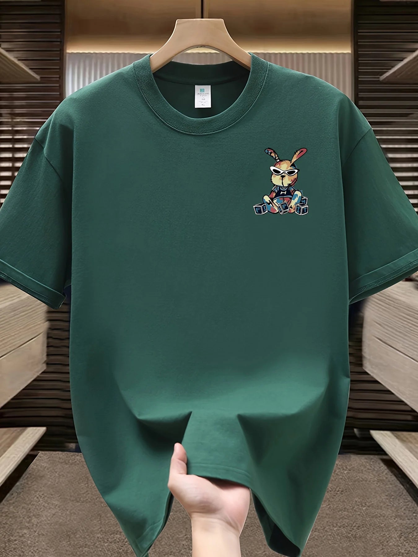 Men’s Summer Cotton Cartoon T-Shirt | Black Rabbit Print