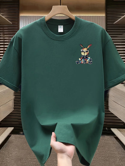 Men’s Summer Cotton Cartoon T-Shirt | Black Rabbit Print