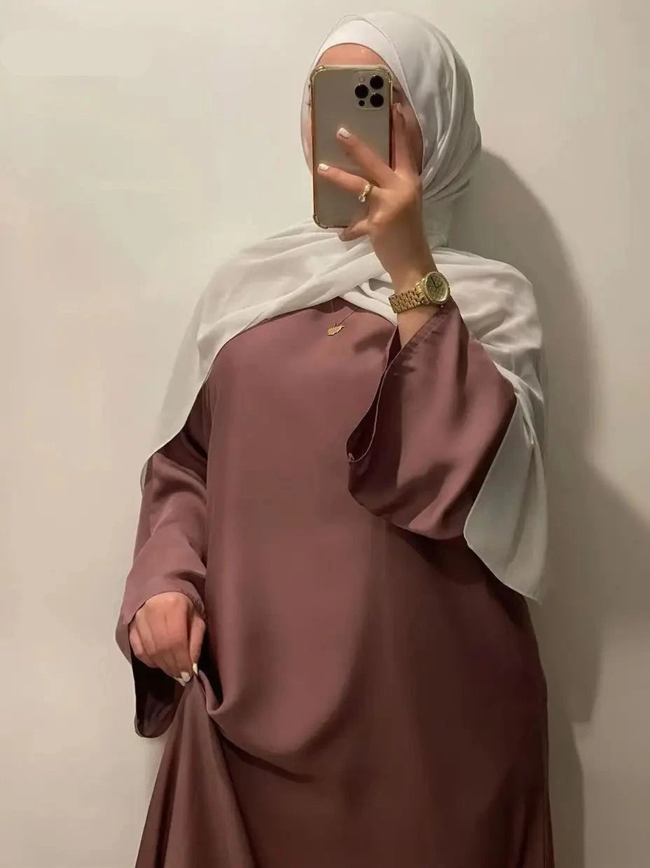 Fashion Satin Silky Djellaba Muslim Dress