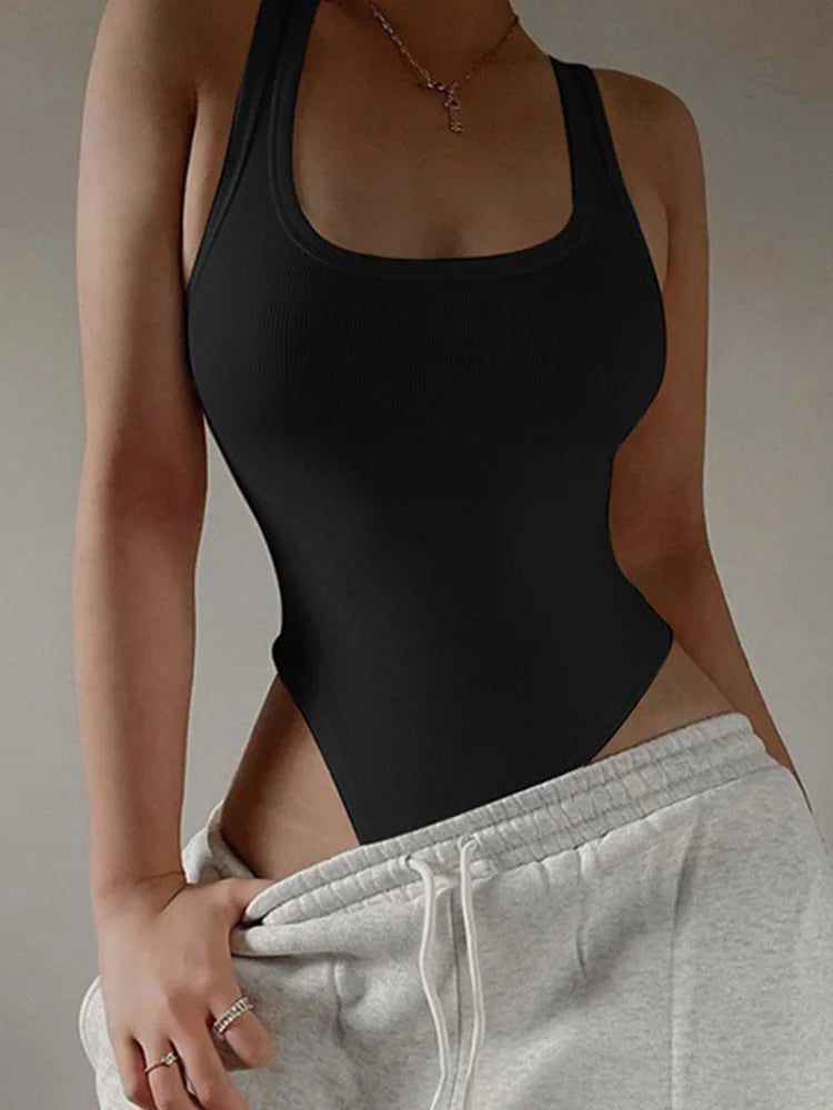 Sleeveless Knit Bodysuit Off Shoulder Halter Top Summer Clubwear