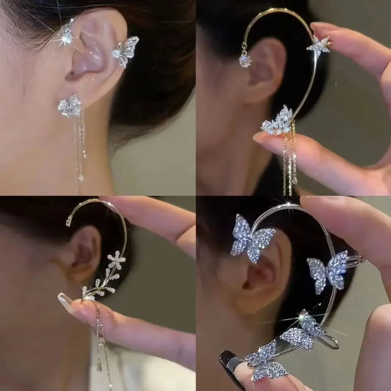 Zircon Butterfly Tassel Ear Cuff for Women