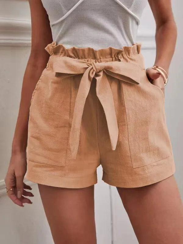 Women’s Summer Linen-Look Casual Shorts | High Waist, Wide Leg, Loose Fit