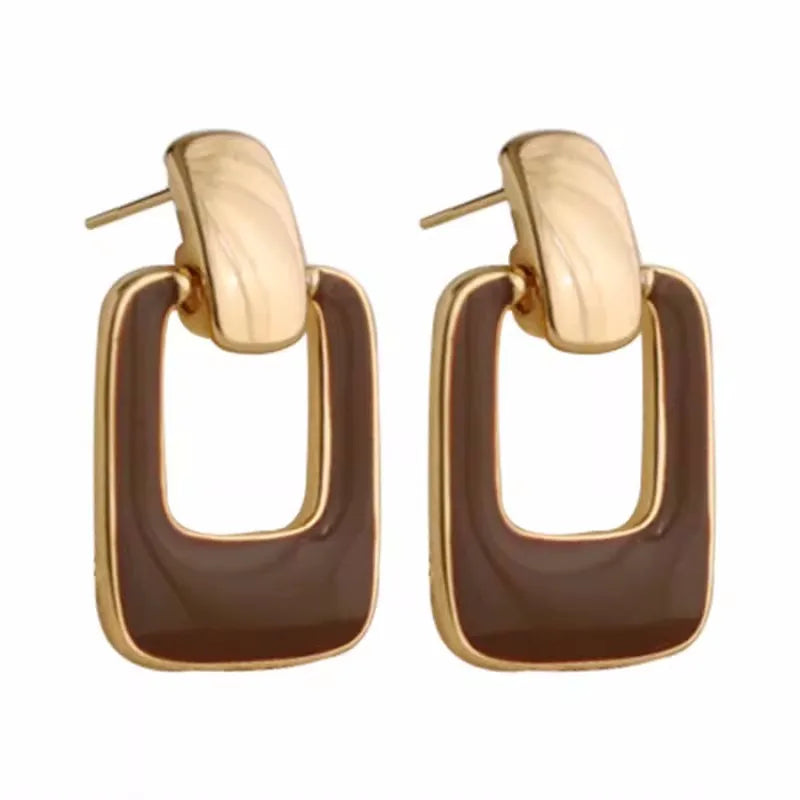 Vintage Brown Hollow Square Drop Earrings