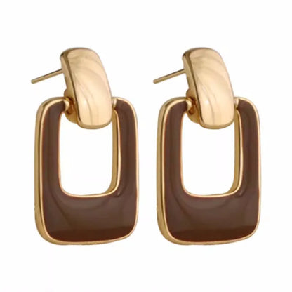 Vintage Brown Hollow Square Drop Earrings