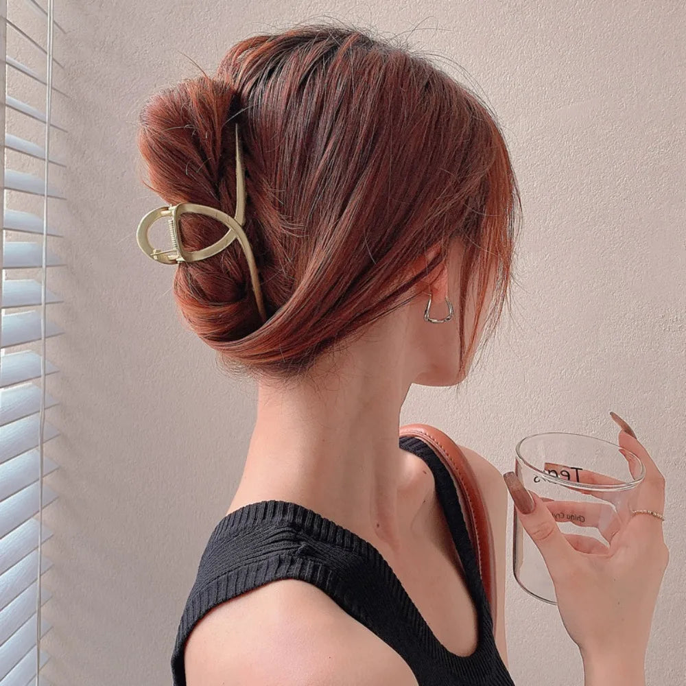 Gold Hollow Geometric Metal Hair Clip for Women