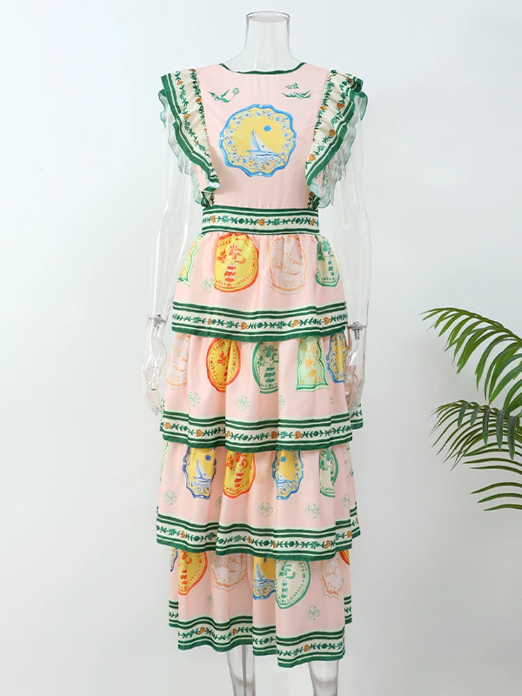 Ruffled Layered Cake Dress Sleeveless A Line