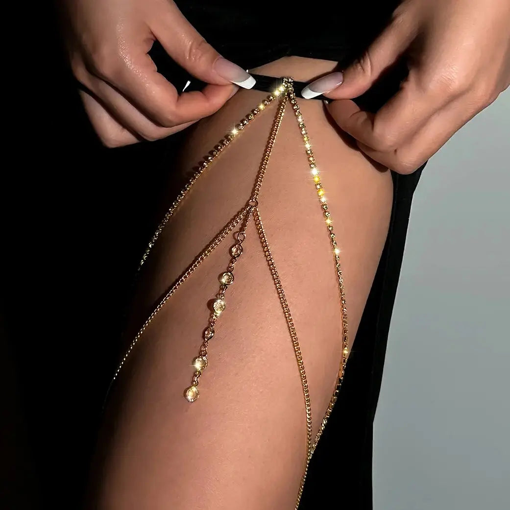 Shiny Crystal Multilayer Tassel Leg Chain