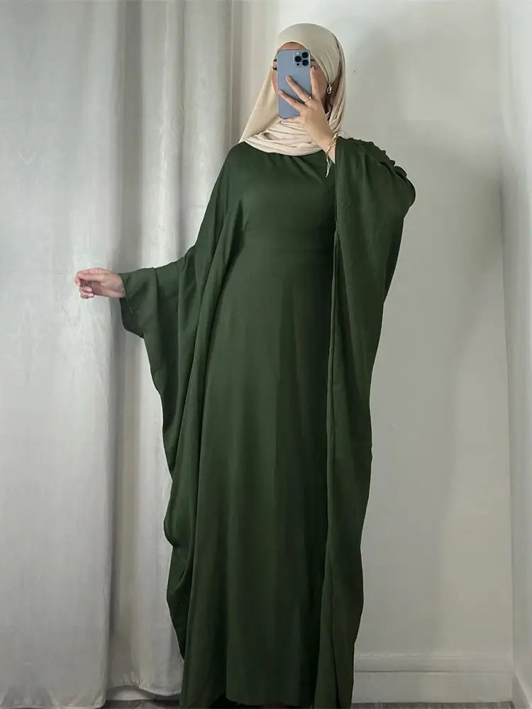 Summer Soft Crepe Linen Khimar Butterfly Batwing Abaya