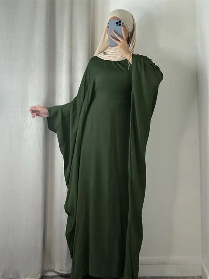 Summer Soft Crepe Linen Khimar Butterfly Batwing Abaya