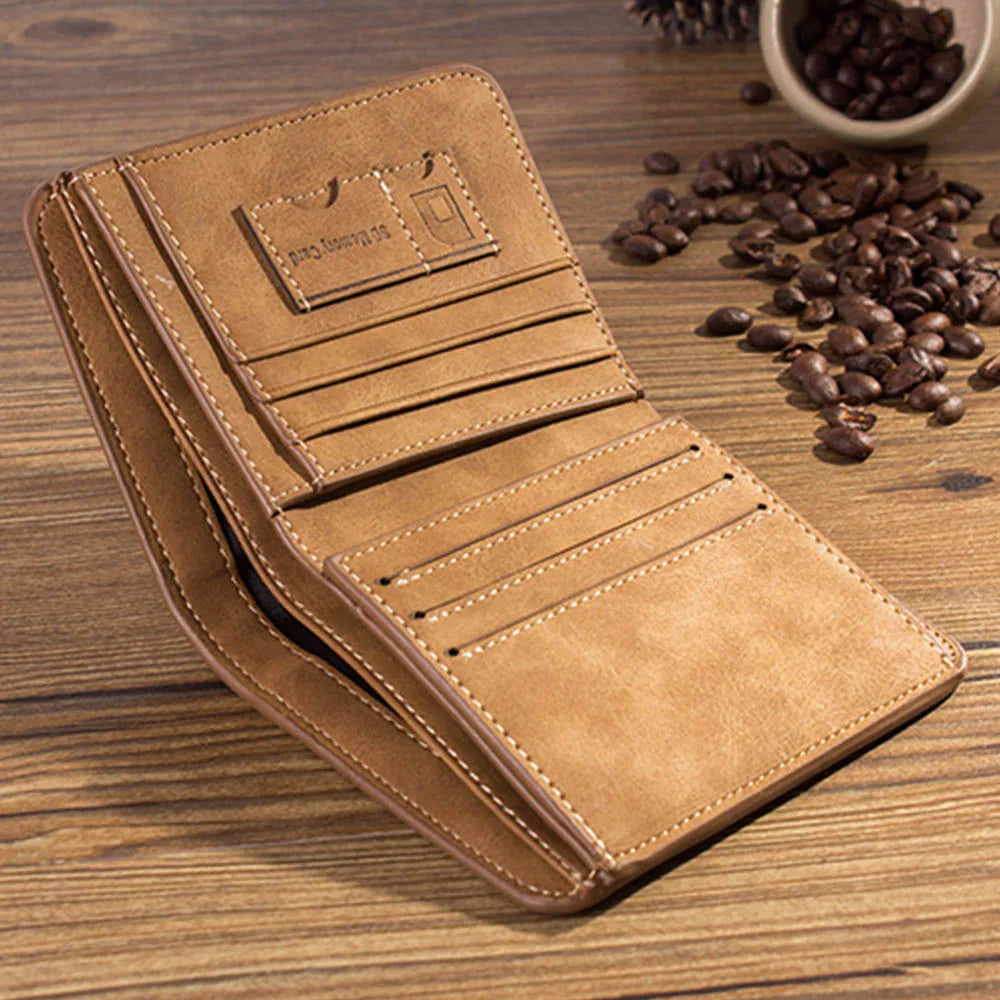 Men’s Vintage PU Leather Wallet – Credit Card &amp; ID Holder, Foldable Short Purse