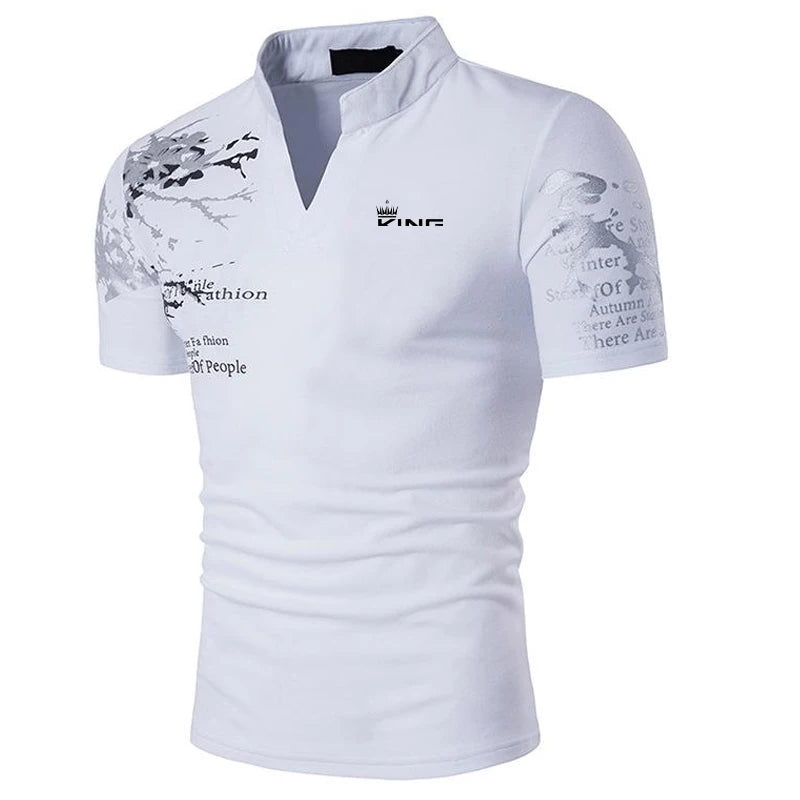 Men’s V-Neck Graphic Polo Shirt | Casual Summer Golf &amp; Streetwear Top