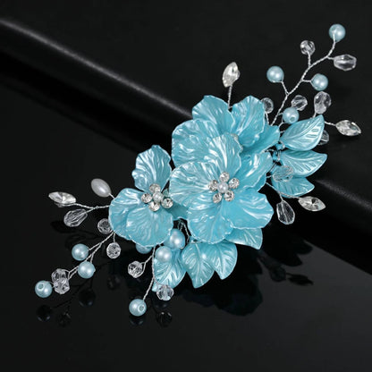 White Handwoven Flower Hair Clip with Pearls &amp; Crystals