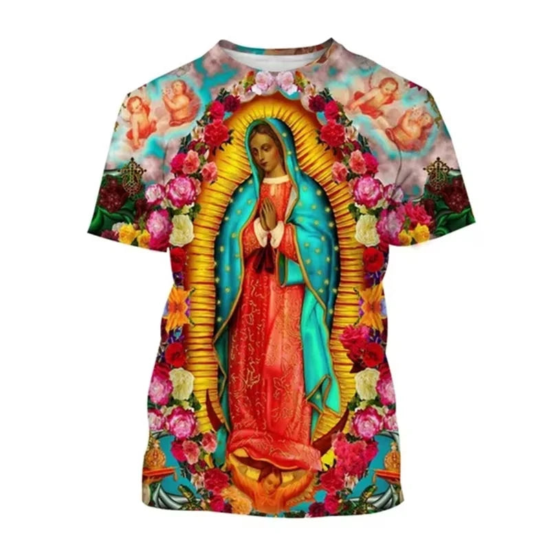 Guadalupe Virgin Mary 3D Men Print T-Shirts Women T shirt Short Sleeve Oversized Tee Top Summer Women T-Shirt Kid TShirt Y2k