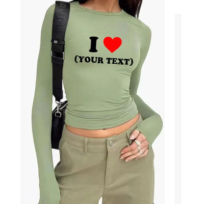 DIY Customize Your Text Couple Spring Autumn Women’s Long Sleeve Crop T-Shirt