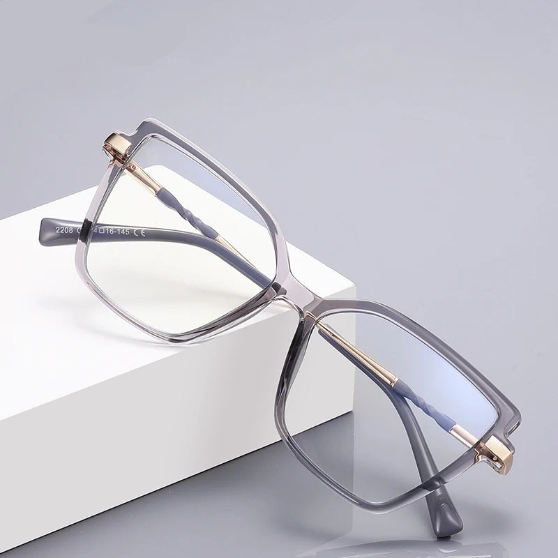 Simple Design Fashionable Large Frame Anti-Blue Light Reading Glasses for Women