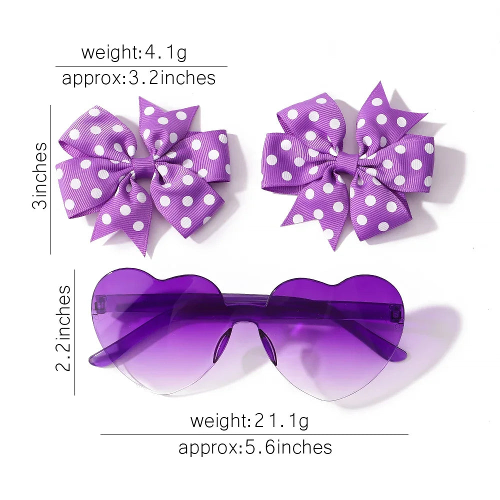 3Pcs Kids Cute Solid Dot Hairpin &amp; Colorful Heart Sunglasses Set