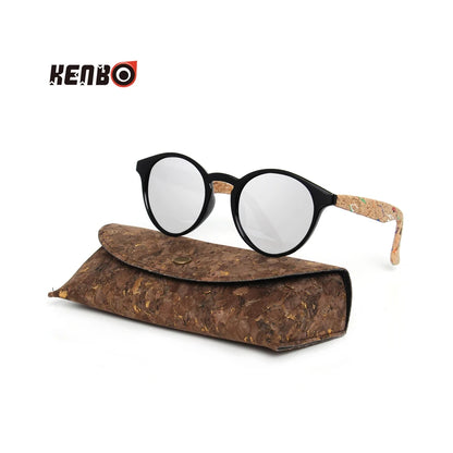 Round Bamboo Grain Polarized Sunglasses with Case – Unisex Wooden Style Shades