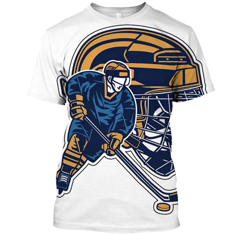 Hockey Stick Pattern 3D Print T-Shirt | Harajuku Loose Fit Casual Short Sleeve Sports Tee