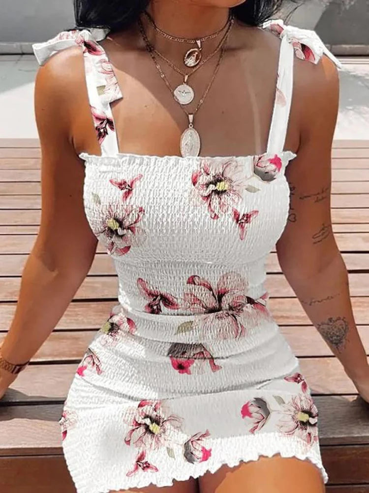 Summer Sexy Bodycon Wrap Dress Floral Mini Dress for Women