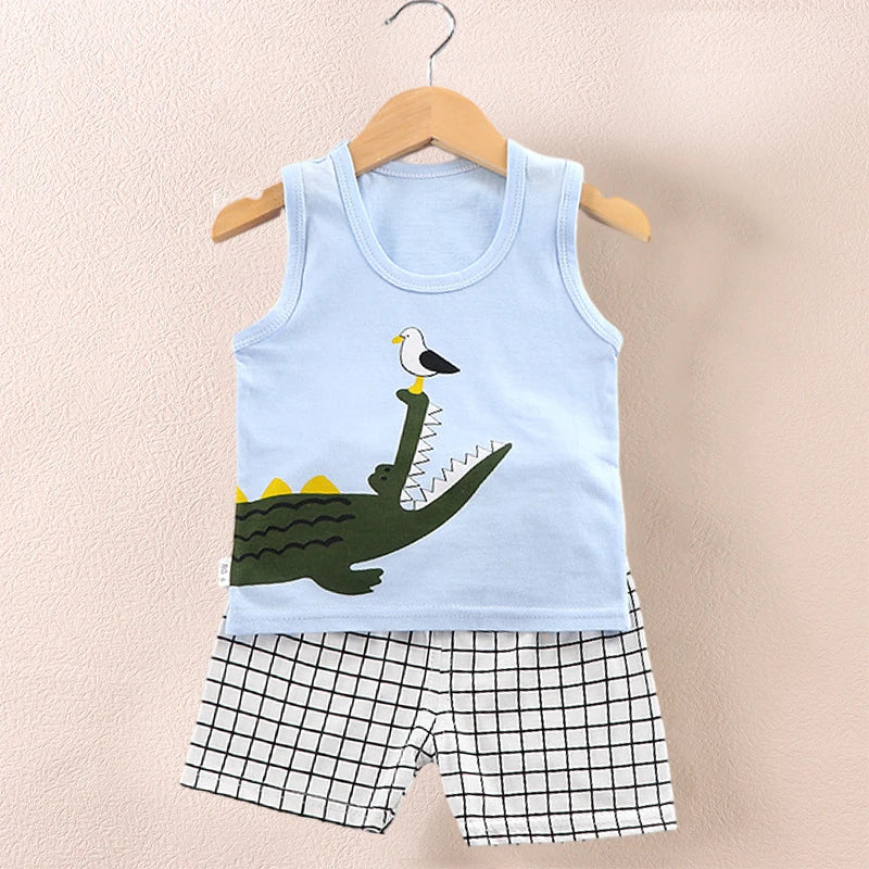 Kids Summer Vest &amp; Shorts Set – Cartoon Sleeveless Outfit