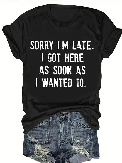 Women’s “SORRY I’M LATE” Graphic T-Shirt | Light Pink Short Sleeve Tee