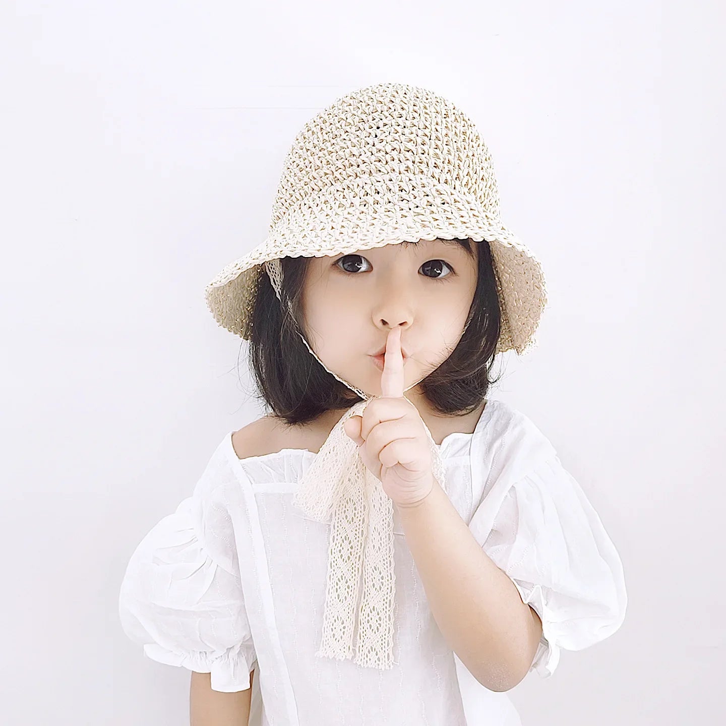 Baby Girl Summer Straw Hat – Lace Bow Sun Cap