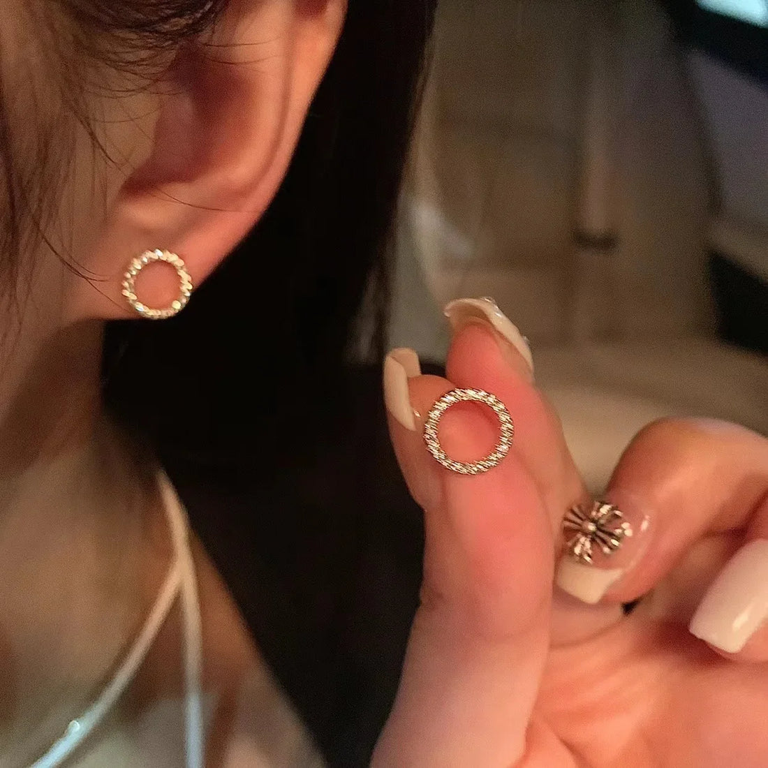 Gold Crystal Summer Jewelry Circle Stud Earrings for Women
