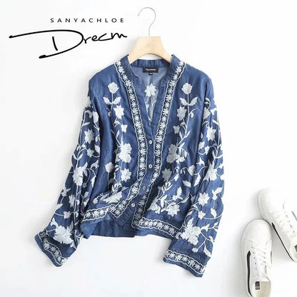 3/4 Sleeve Denim Shirt Women&