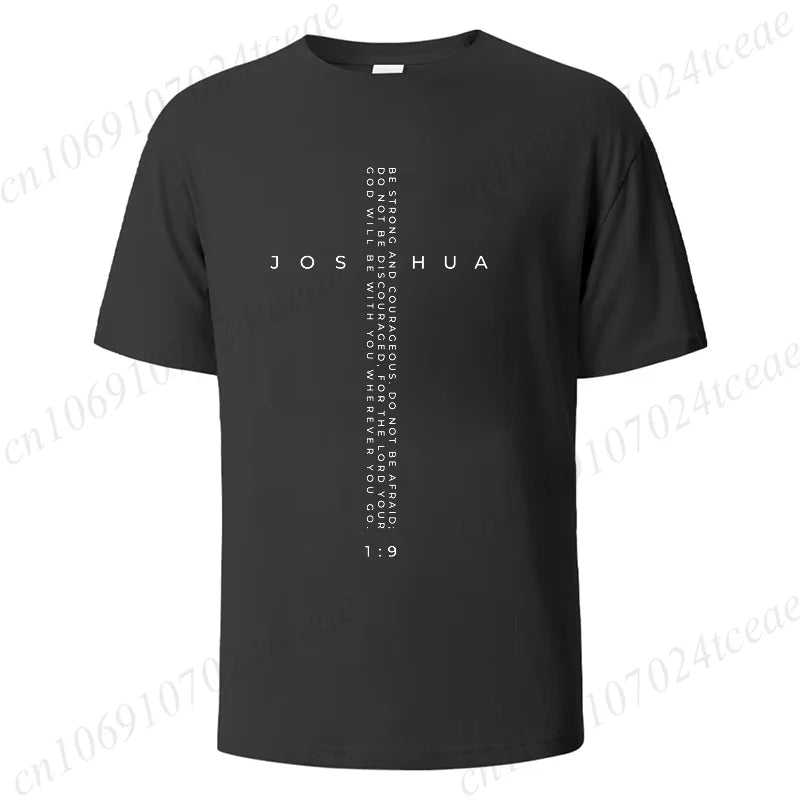 Be Strong and Courageous Bible Verse Tee, Minimalist Cross Christian Shirt T-Shirts, Inspirational Scripture Tops Gift for Faith