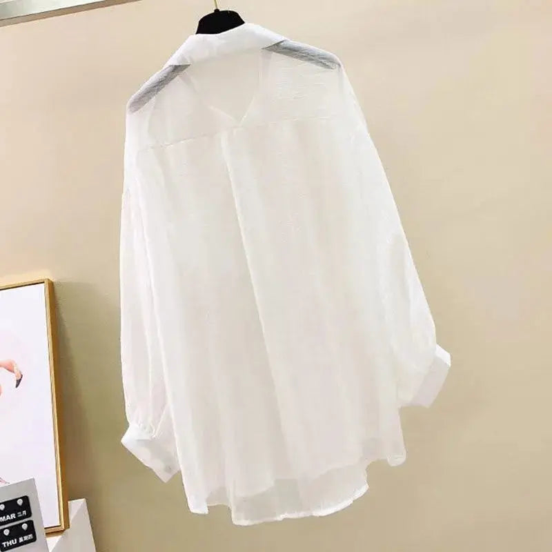 Elegant Summer See-Through Chiffon Sunscreen Blouse