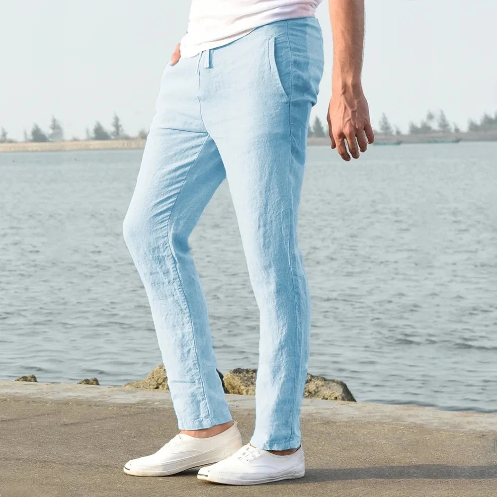 Breathable Solid Linen Trousers  Fitness &amp; Streetwear