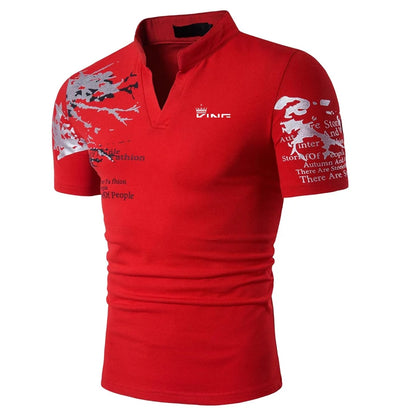 Men’s V-Neck Graphic Polo Shirt | Casual Summer Golf &amp; Streetwear Top
