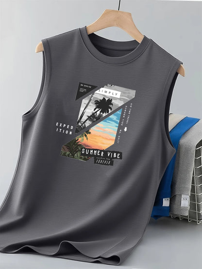 Men’s Summer Sleeveless Tank Top – Coconut Tree Print