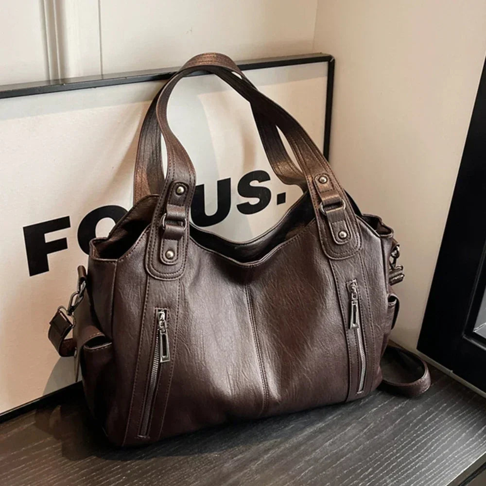 Contrasting Color PU Leather Shoulder Bag