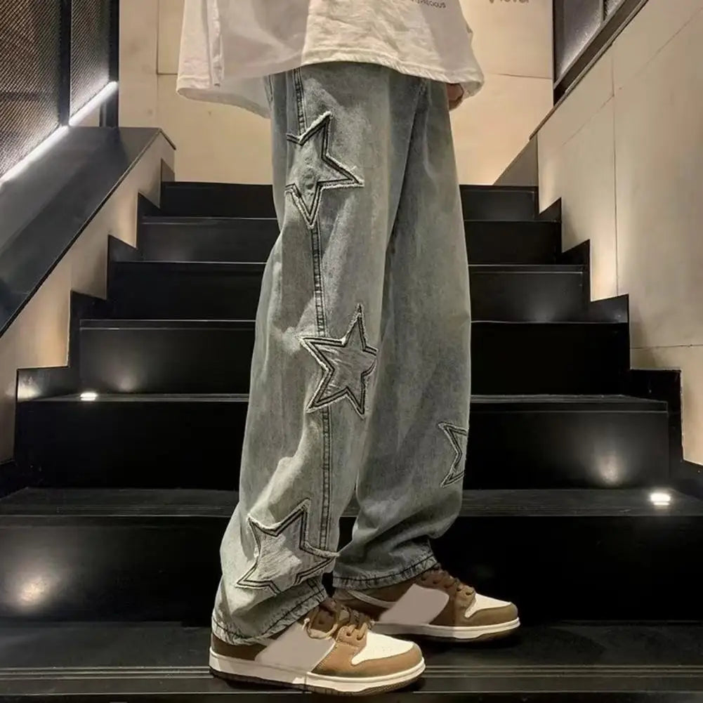 Vintage Oversized Star Patchwork Denim Pants