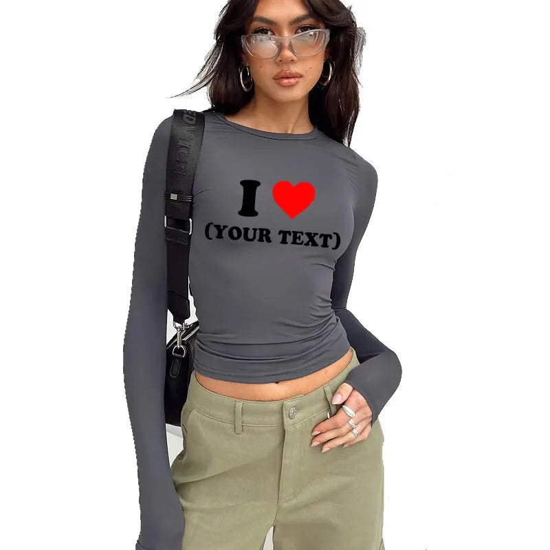 DIY Customize Your Text Couple Spring Autumn Women’s Long Sleeve Crop T-Shirt