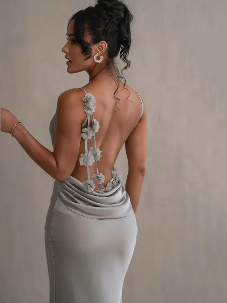 Mozision Floral Draped Backless Maxi Dress for Women