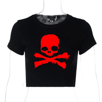 Vintage Grunge Skull Graphic Crop Top | Y2K Gothic Punk Tee