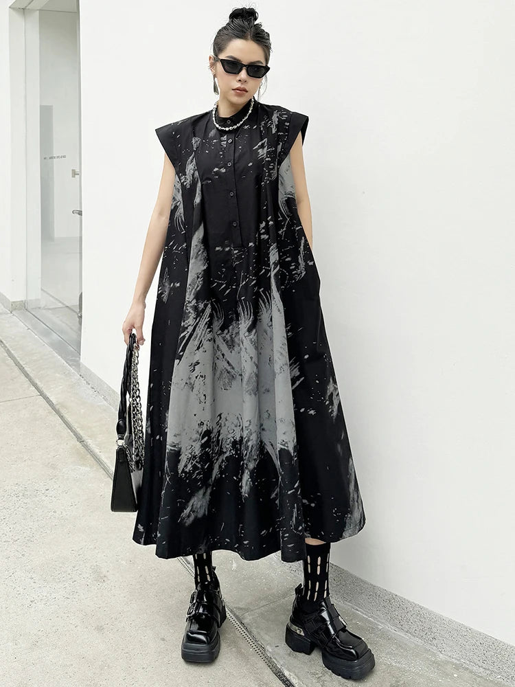 Women’s Black Pattern Printed Midi Shirt Dress