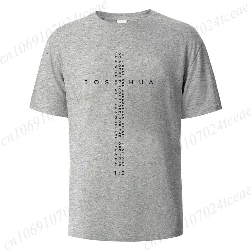 Be Strong and Courageous Bible Verse Tee, Minimalist Cross Christian Shirt T-Shirts, Inspirational Scripture Tops Gift for Faith