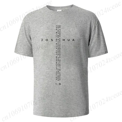 Be Strong and Courageous Bible Verse Tee, Minimalist Cross Christian Shirt T-Shirts, Inspirational Scripture Tops Gift for Faith