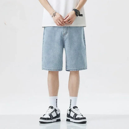 2025 Summer Classic Shorts Jeans Men Denim Pants Straight Stretch Casual Cool Thin Knee Length Blue Fashion Brand Daily Trousers