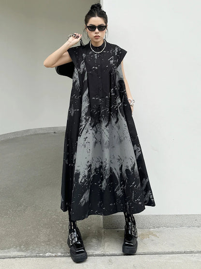 Women’s Black Pattern Printed Midi Shirt Dress