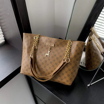 Soft Leather Plaid Shoulder Tote Bag