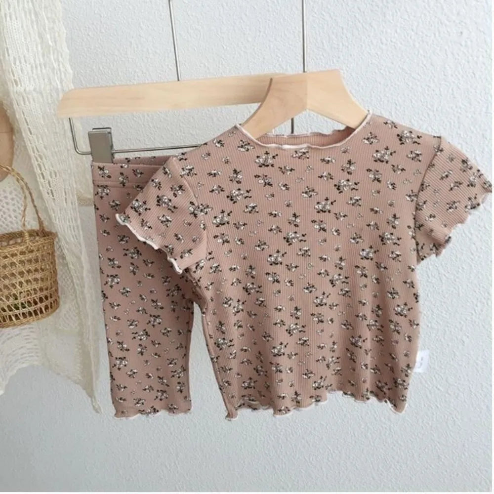 Girls’ Summer 2-Piece Floral Print T-Shirt &amp; Pants Set
